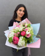 Pembe Beyaz Ortanca ve Şakayık Buketi